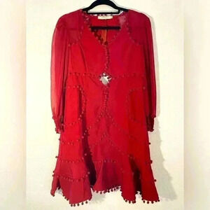 AVANTLOOK Red Pom Pom Dress from Saks Fifth Avenue Womens size Medium